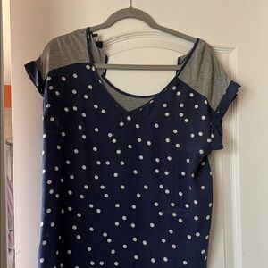 Elegant Navy and Gray Polka Dot Blouse